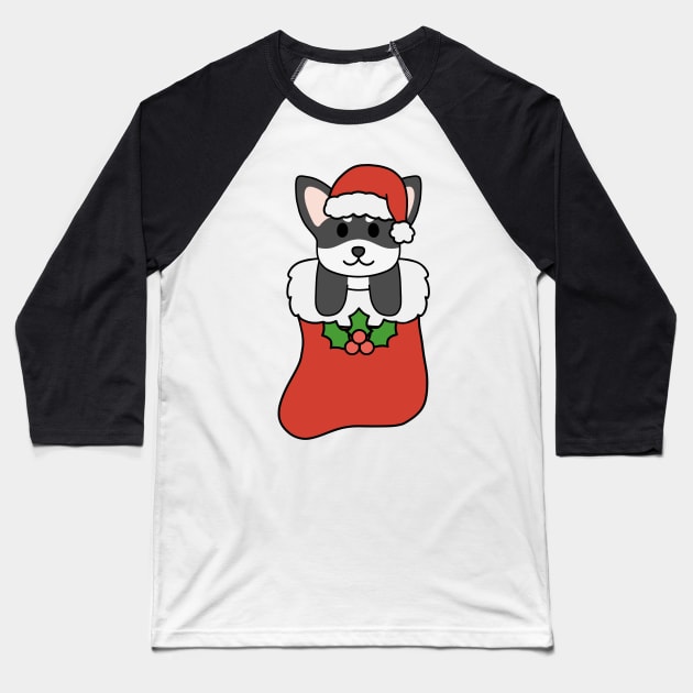 Christmas Black and White Chihuahua Stocking Baseball T-Shirt by BiscuitSnack